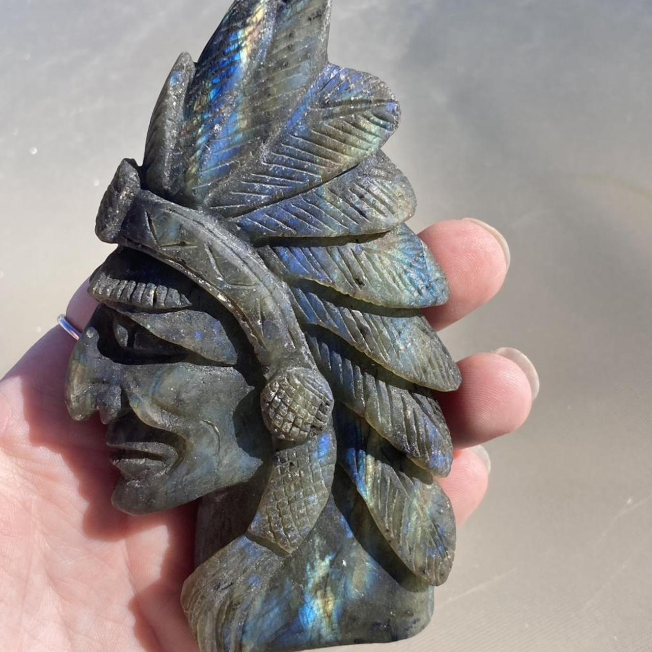 Natural Labradorite Indian Chief crystal carving
