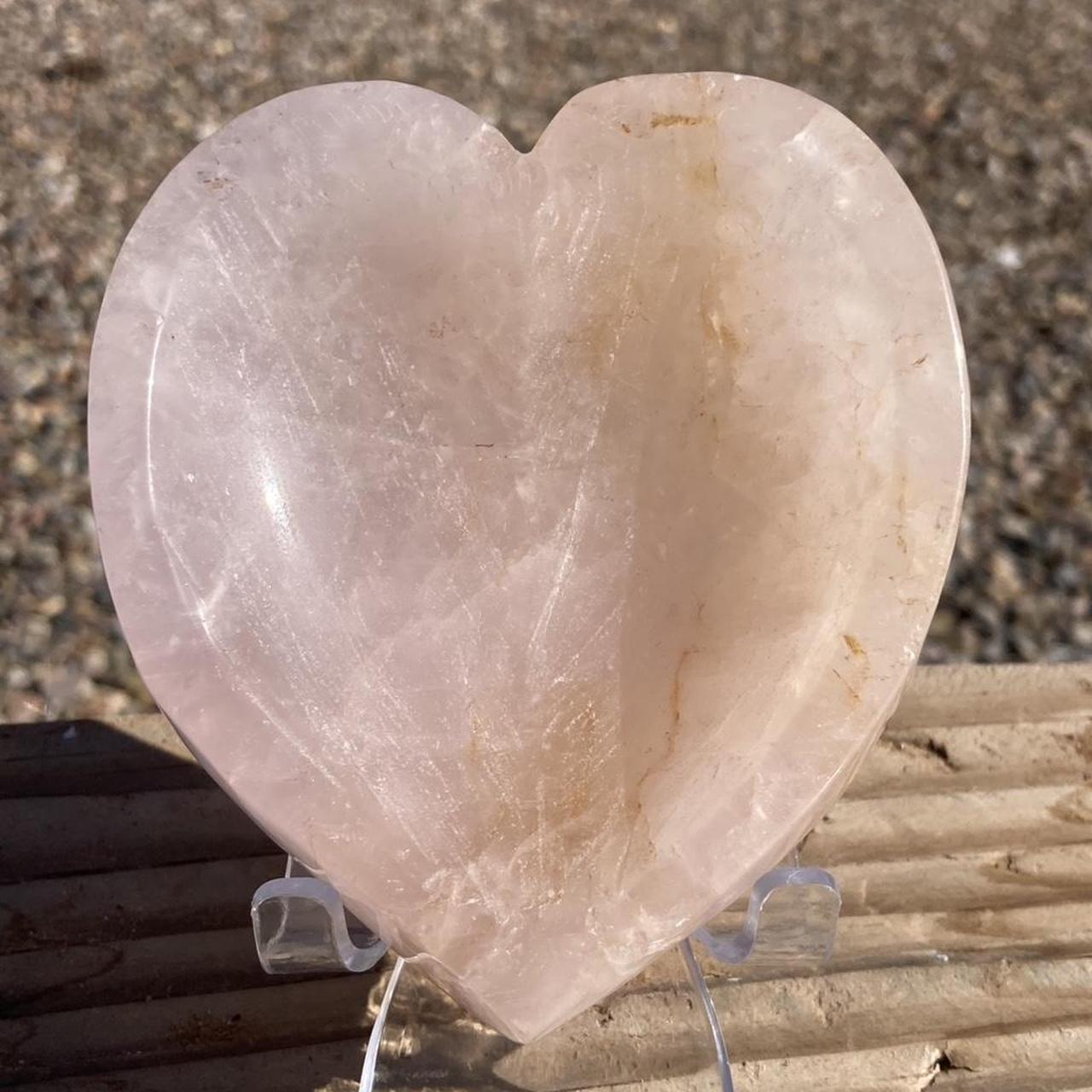 Natural rose quartz carved crystal bowl/ trinket dish