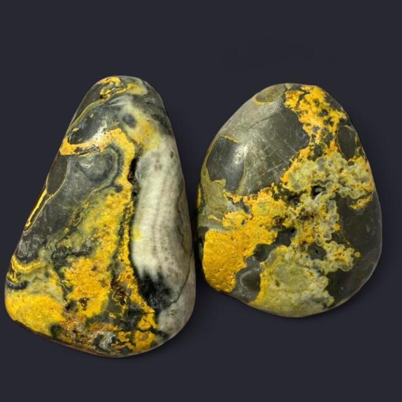 2 piece bundle of natural unpolished bumblebee jasper palm-stones