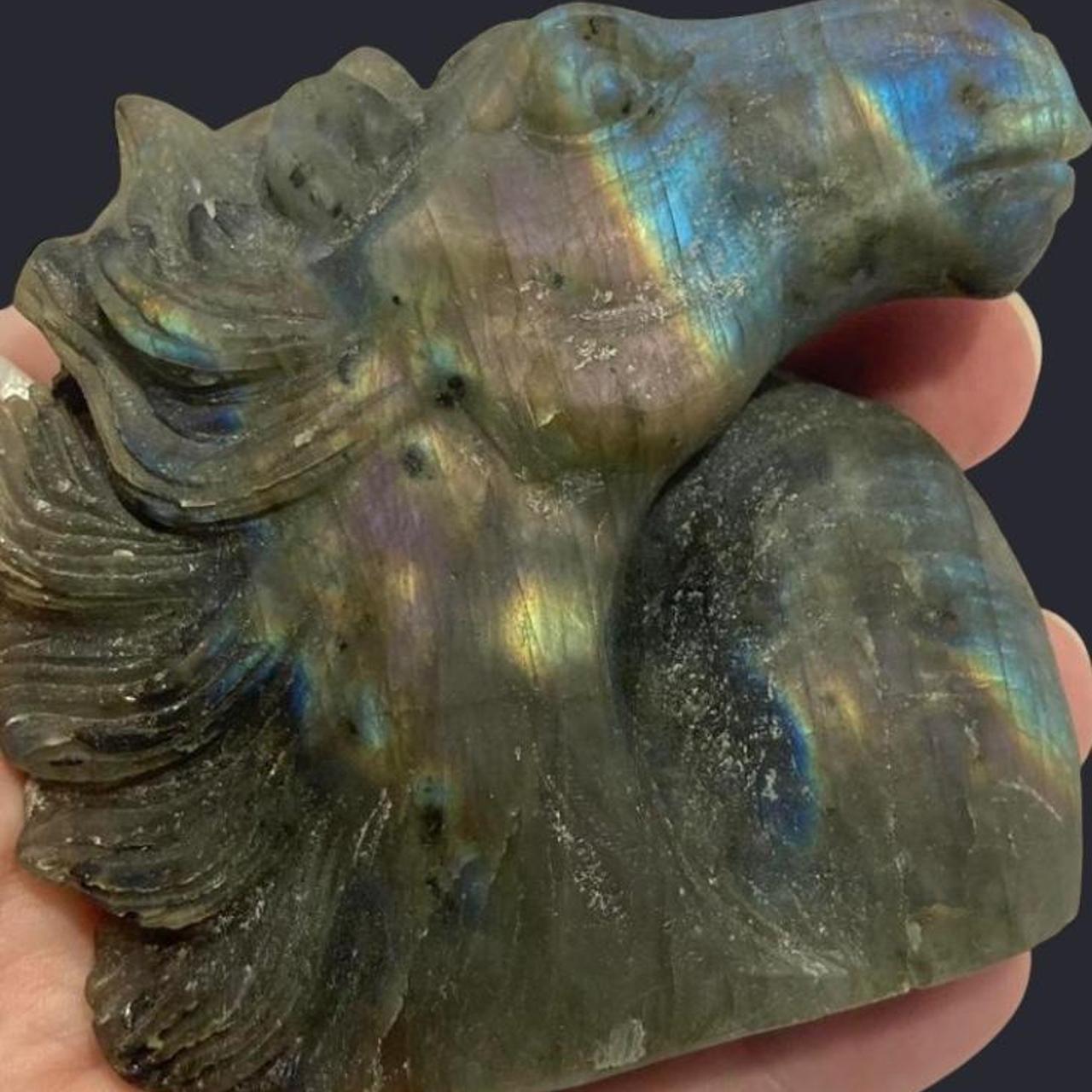 Natural Labradorite mustang horse crystal carving