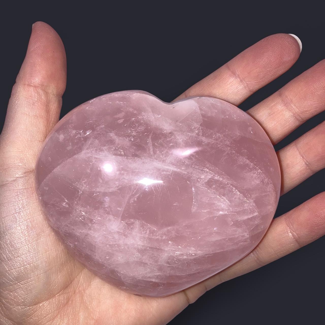 Large natural rose quartz puffy heart crystal carving.